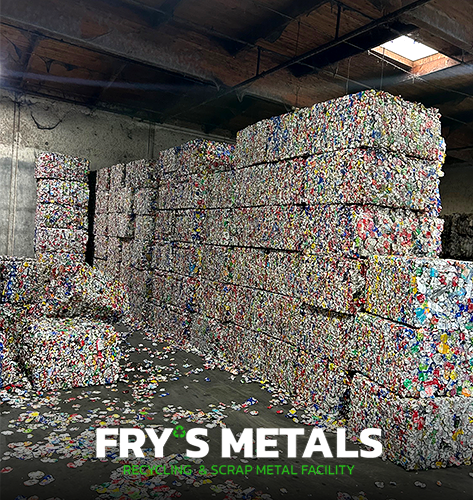 Baled aluminum cans in warehouse
